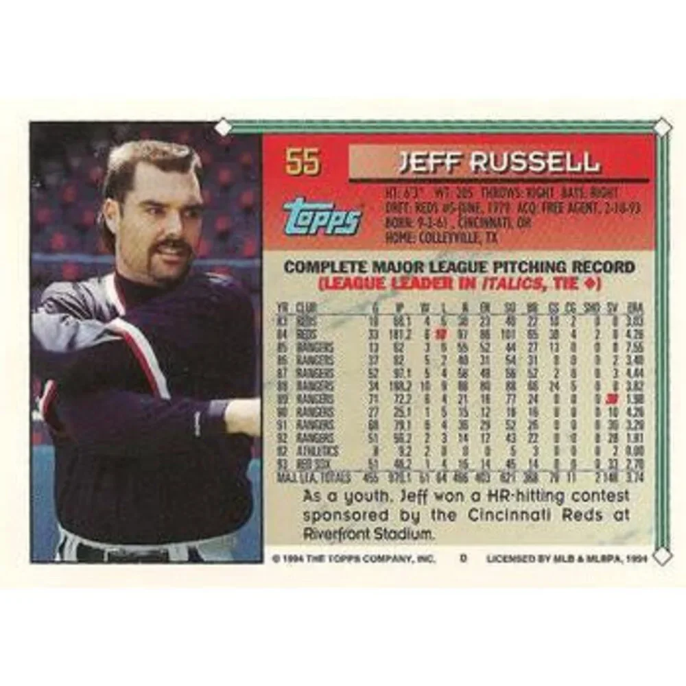 1994 Topps Jeff Russell # 55 Boston Red Sox